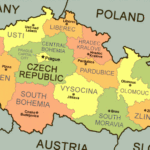 El contorno de la República Checa, de sus regiones administrativas y sus centros administrativos