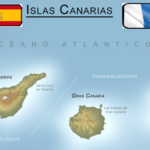 Islas Canarias en el mar con las banderas checa, epañola y canaria